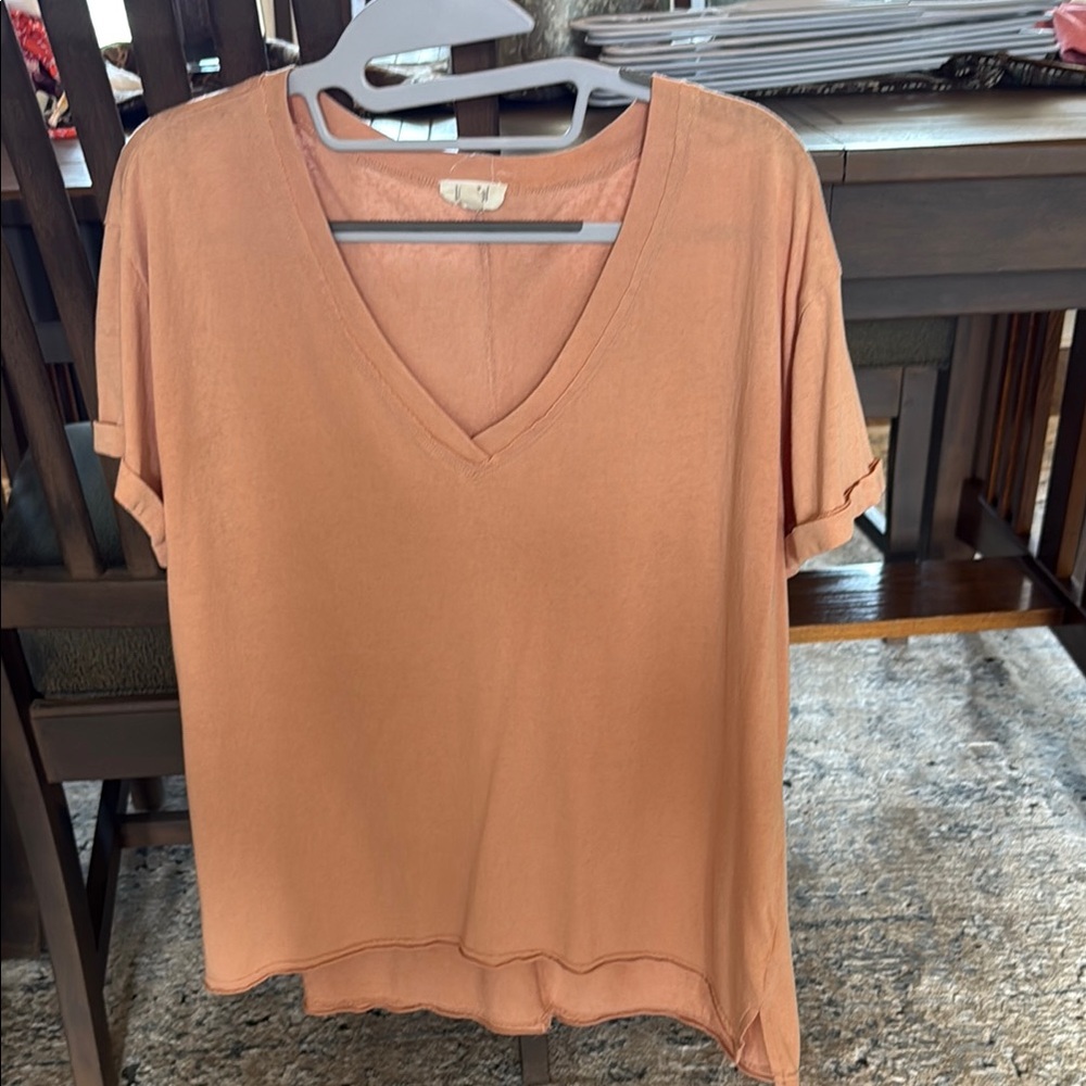 LA MIEL Tan Asymmetrical Short Sleeve Blouse